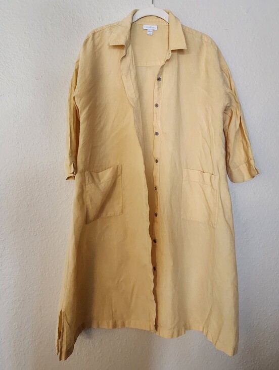Pure Jill Dresses & Skirts - Pure Jill 100% Linen Buttery Light Yellow Button-Front Shirt Dress/ Duster